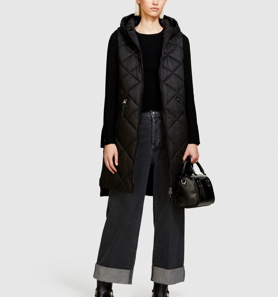 Long vest with hood - women's vests and sleeveless jackets - Black | Sisley image number 1